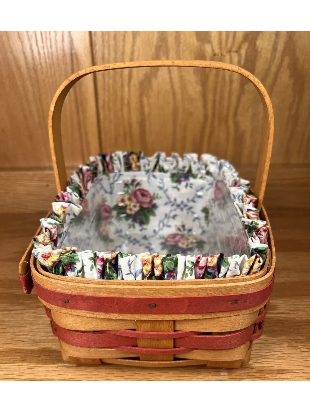 Longaberger 1994 Woven Basket with Floral Fabric Liner and Protector